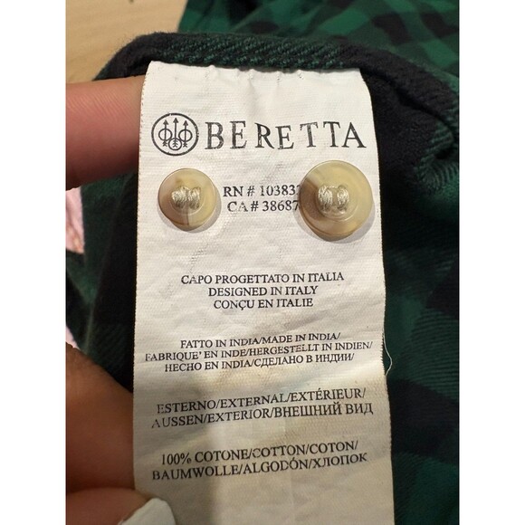 BERETTA Men's Size L Green Black Check Plaid Flannel Shirt 100% Cotton - Picture 5 of 9